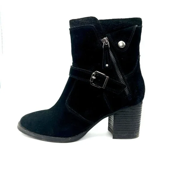 Blondo Waterproof Suede Leather Heeled Moto Booties Chunky Heel Winter Boots 7.5 - Picture 11 of 11